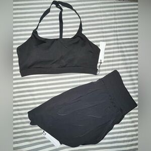 Paragon FeatherKnit High-Rise Trackshort + Reluna Rise Bra in Black Sz M